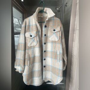 TALULAH Checkered Jacket in Cream and Tan